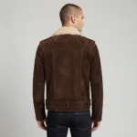 Men’s Brown Suede Shearling Biker Jacket with Belted Waist back