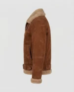 Men’s Cognac Brown Suede Shearling Jacket with Belted Waist & Fur Trim - Image 5