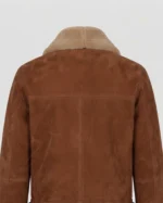 Men’s Cognac Brown Suede Shearling Jacket with Belted Waist & Fur Trim back