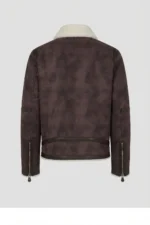 Mens Dark Aubergine Genuine Shearling Biker Leather Jacket back