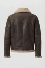 Mens Dark Brown Genuine Shearling Biker Aviator Jacket back side