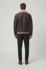 Mens Dark Brown Genuine Shearling Biker Aviator Jacket back side