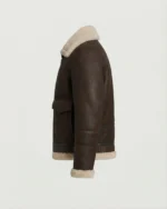 Men’s Dark Brown Shearling Jacket with Cream Fur Collar - Image 4