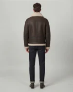 Men’s Dark Brown Shearling Jacket with Cream Fur Collar back