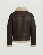 Men’s Dark Brown Shearling Jacket with Cream Fur Collar - Image 5