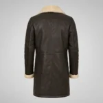 Men’s Dark Brown Shearling Leather Long Coat with Fur Collar back