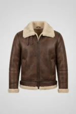Mens Distressed Brown Genuine Shearling B3 Flight Jacket front