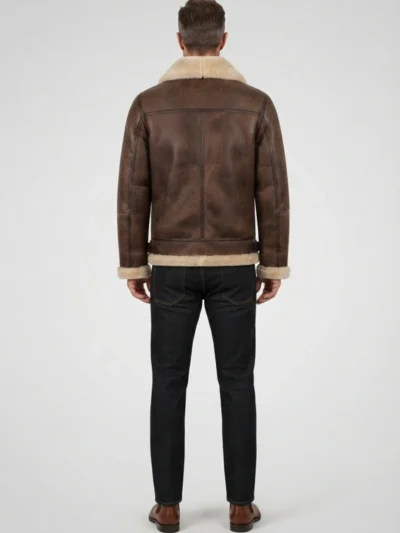 Mens Distressed Brown Genuine Shearling B3 Flight Jacket back
