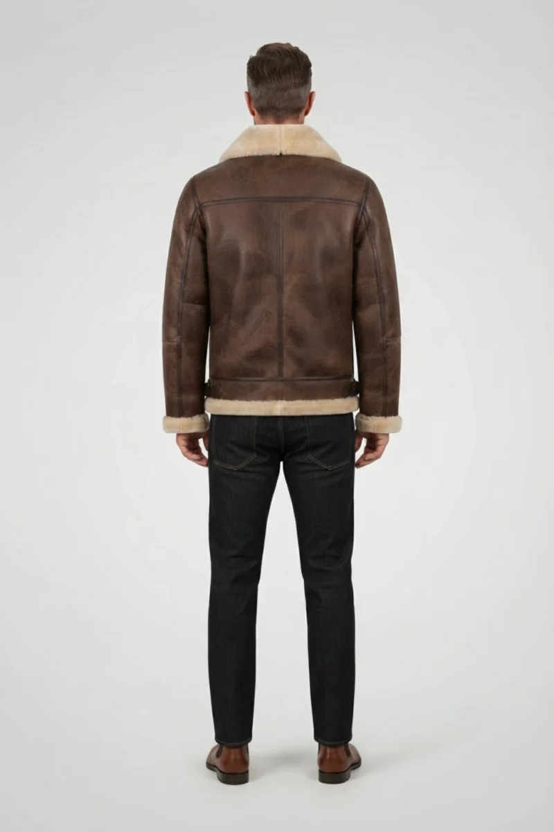 Mens Distressed Brown Genuine Shearling B3 Flight Jacket back
