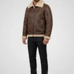 Mens Distressed Brown Genuine Shearling B3 Flight Jacket front 2