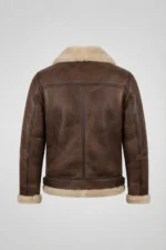 Mens Distressed Brown Genuine Shearling B3 Flight Jacket back 2