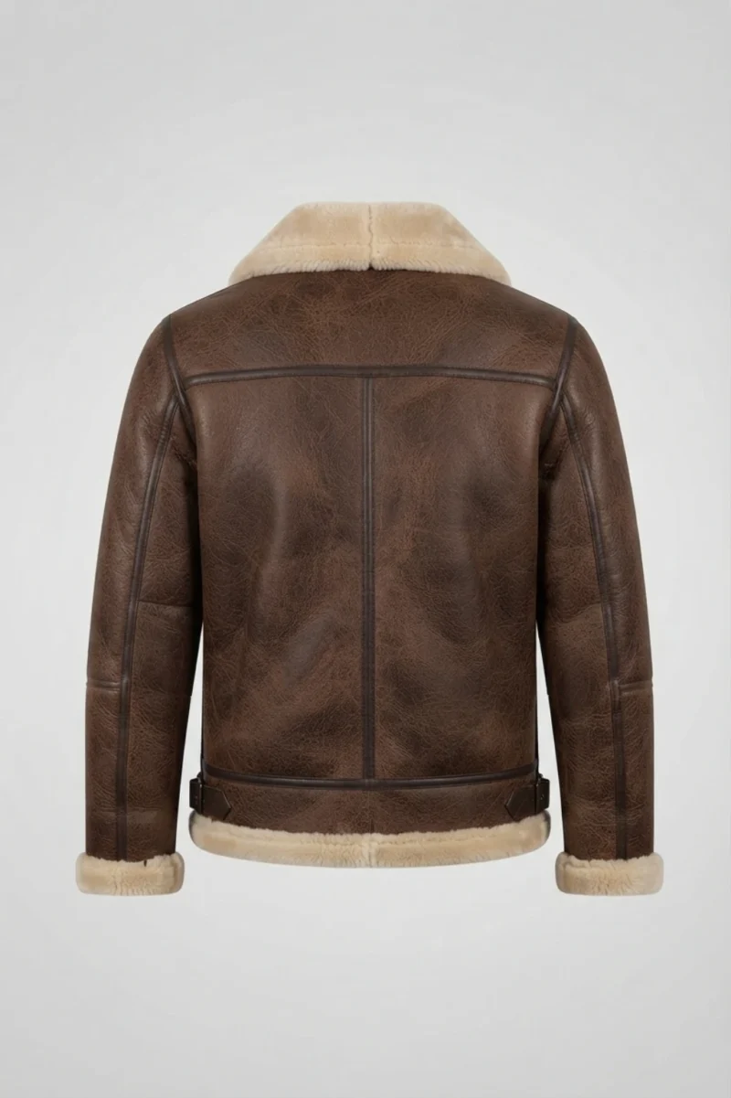 Mens Distressed Brown Genuine Shearling B3 Flight Jacket back 2