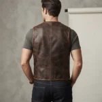 Mens Distressed Brown Leather Utility Vest back