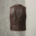 Mens Distressed Brown Leather Utility Vest backside