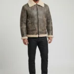 Mens Distressed Genuine Shearling Aviator Flight Jacket