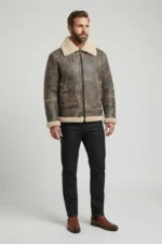 Mens Distressed Genuine Shearling Aviator Flight Jacket