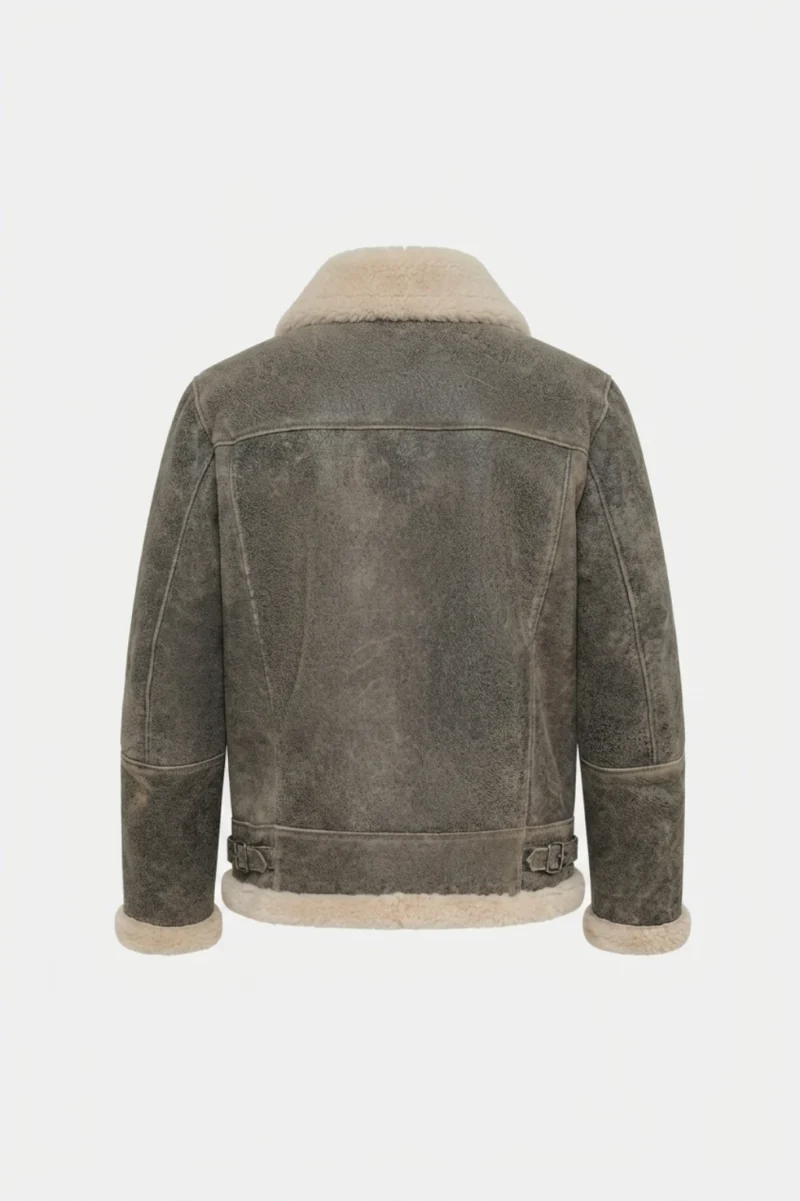 Mens Distressed Genuine Shearling Aviator Flight Jacket back