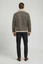 Mens Distressed Genuine Shearling Aviator Flight Jacket back side