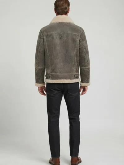 Mens Distressed Genuine Shearling Aviator Flight Jacket back side