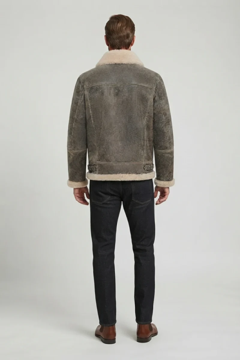 Mens Distressed Genuine Shearling Aviator Flight Jacket back side