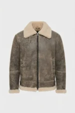 Mens Distressed Genuine Shearling Aviator Flight Jacket front