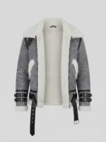 Men’s Grey Shearling Aviator Jacket with Belted Cuffs
