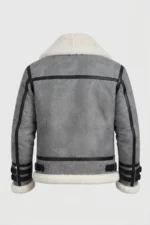 Men’s Grey Shearling Aviator Jacket with Belted Cuffs back