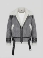 Men’s Grey Shearling Aviator Jacket with Belted Cuffs front