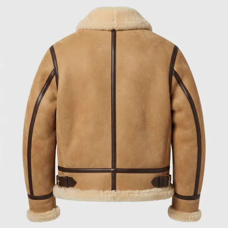 Men’s Tan Shearling Aviator Jacket with Shearling Collar back