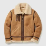 Men’s Tan Shearling Aviator Jacket with Shearling Collar front