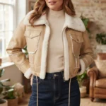 Women’s Beige Shearling Aviator Jacket