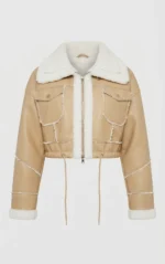 Women’s Beige Shearling Aviator Jacket front