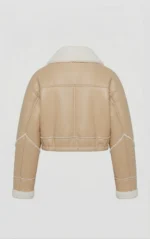 Women’s Beige Shearling Aviator Jacket back