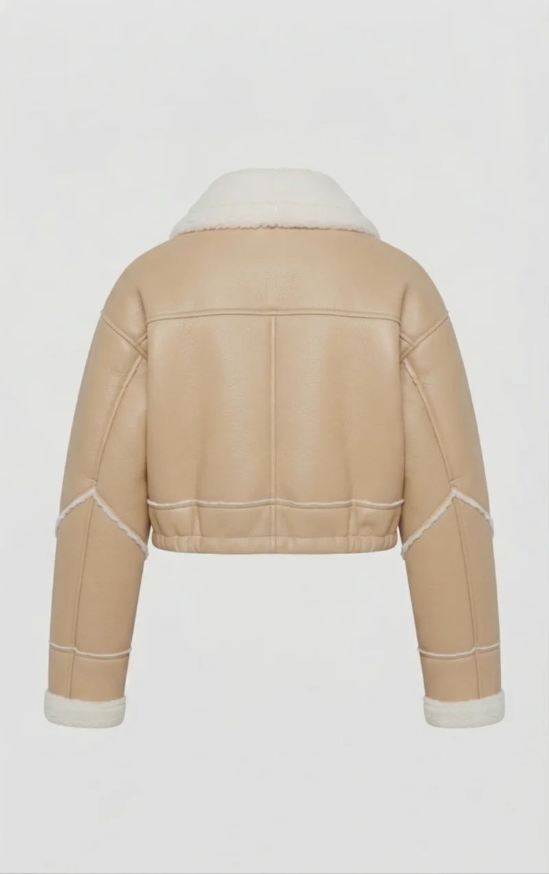 Women’s Beige Shearling Aviator Jacket back