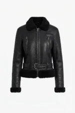 Womens Black Shearling Aviator Jacket