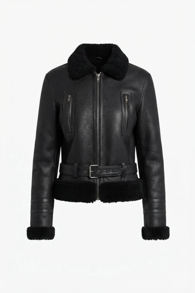 Womens Black Shearling Aviator Jacket