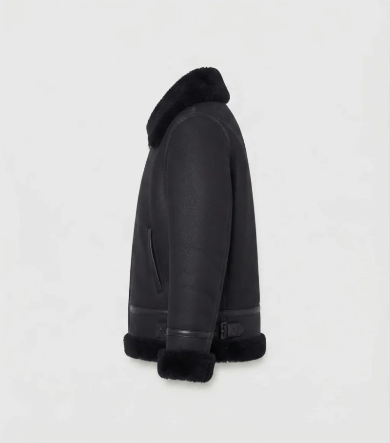 Women’s Black Shearling Aviator Jacket side arm