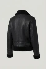 Womens Black Shearling Aviator Jacket back