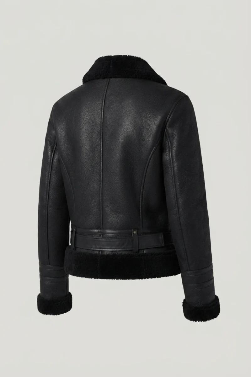 Womens Black Shearling Aviator Jacket back