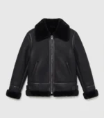Women’s Black Shearling Aviator Jacket front