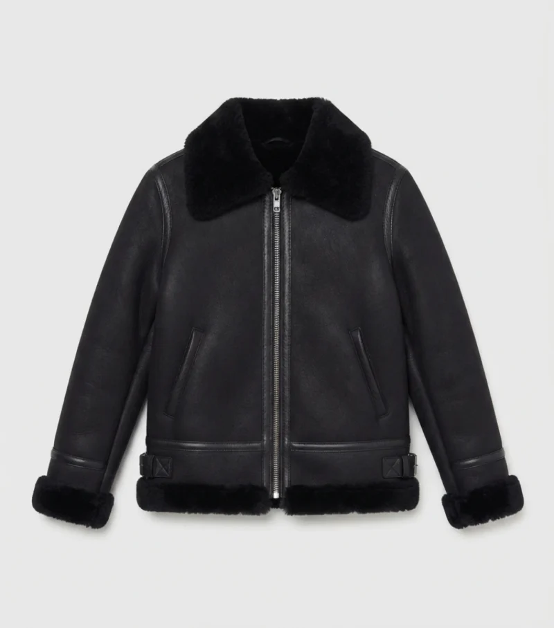 Women’s Black Shearling Aviator Jacket front
