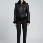 Womens Black Shearling Aviator Jacket front