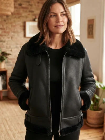 Women’s Black Shearling Aviator Jacket