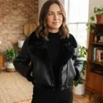 Women’s Black Shearling Cropped Jacket front