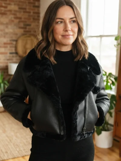 Women’s Black Shearling Cropped Jacket front