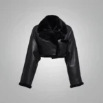 Women’s Black Shearling Cropped Jacket front