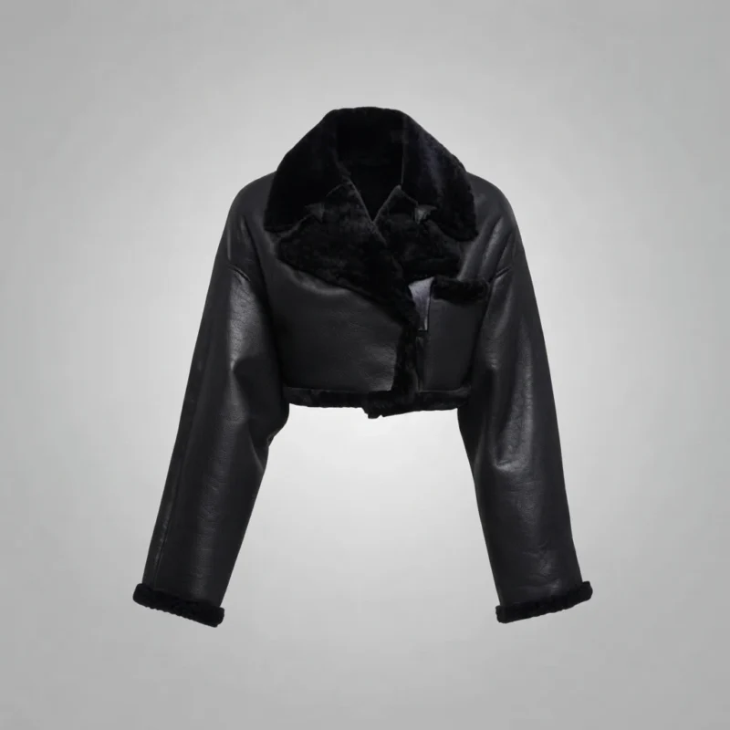 Women’s Black Shearling Cropped Jacket front