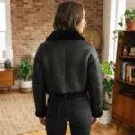 Women’s Black Shearling Cropped Jacket back