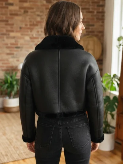 Women’s Black Shearling Cropped Jacket back