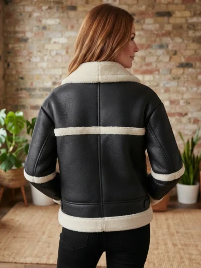 Women’s Black Shearling Jacket back side